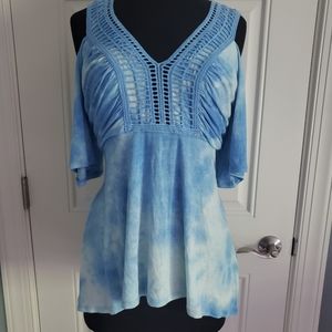 Venus blue tiedye top with crochet detail